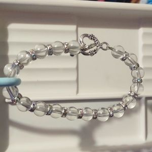 Handmade Bracelet, Clear Glass Beads w/AB Rhinestones